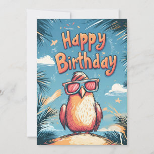 Funny Bird in Sunglasses Tropical Birthday Invitation