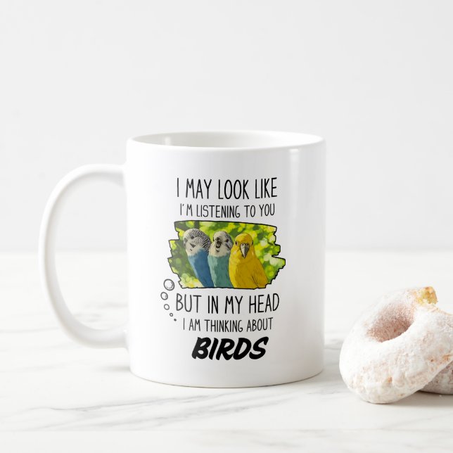Funny Bird Lover Gift, Beautiful Colourful Birds Coffee Mug (With Donut)