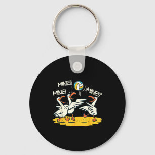 Funny Bird Playing Volleyball Mine Game Day Beach Key Ring