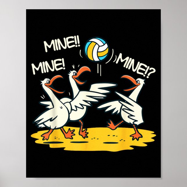 Funny Bird Playing Volleyball Mine Game Day Beach  Poster (Front)