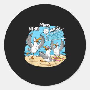 Funny Bird Playing Volleyball Mine Game Day Vibes  Classic Round Sticker