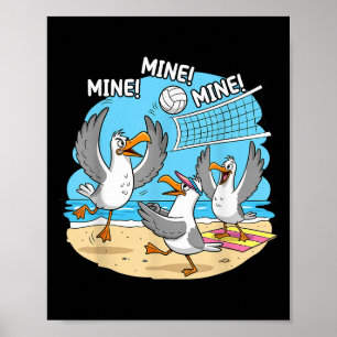 Funny Bird Playing Volleyball Mine Game Day Vibes  Poster