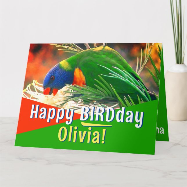 Funny Bird Pun Green Happy Birthday Card (Front)