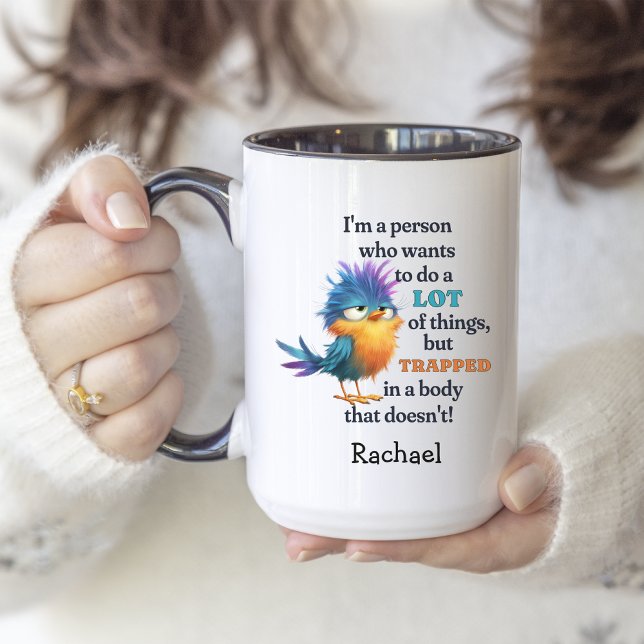  Funny Bird Sarcastic Quote Lazy Procrastinator  Two-Tone Coffee Mug (Creator Uploaded)
