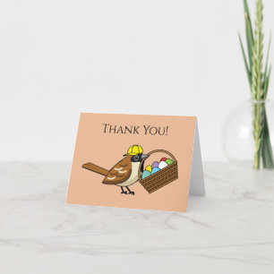 Funny Bird w Colourful Eggs Basket Personalise Thank You Card