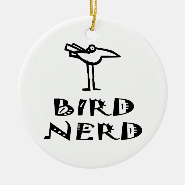 Funny Bird Watcher Ceramic Tree Decoration (Front)