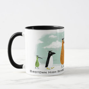 Funny Birds Graduation Procession with Custom Text Mug