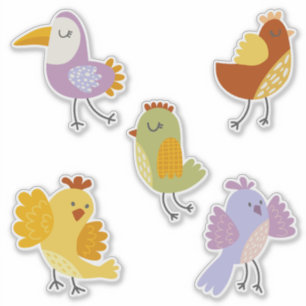 Funny birds pastel colours patchwork style