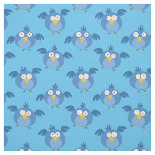 Funny Birds Silly Blue Bird Kids Cartoon Fabric