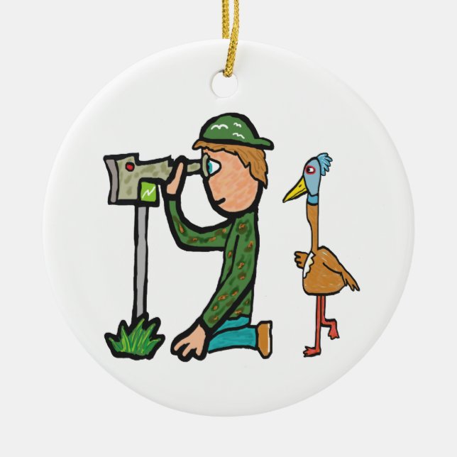 Funny Birdwatching Ceramic Ornament (Front)