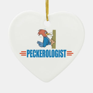 Funny Birdwatching Woodpecker Ceramic Ornament