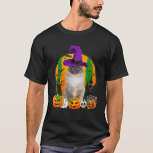 Funny Birman Cat Halloween Witch Pumpkin T-Shirt