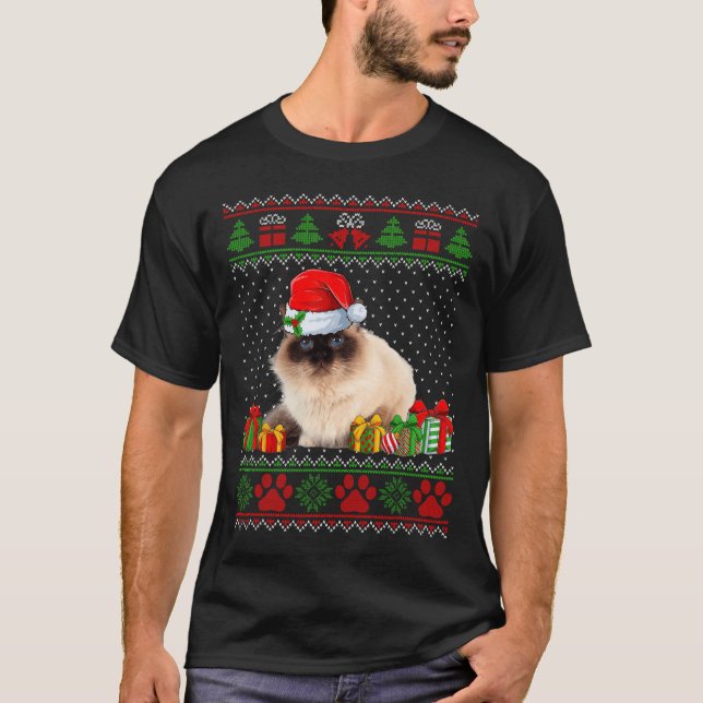 Funny Birman Cat Santa Hat Ugly Christmas Sweater  (Front)