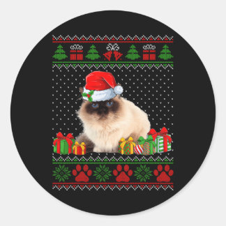 Funny Birman Cat Santa Hat Ugly Christmas Sweater  Classic Round Sticker