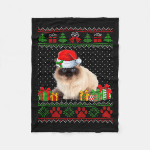 Funny Birman Cat Santa Hat Ugly Christmas Sweater Fleece Blanket