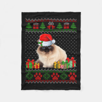 Funny Birman Cat Santa Hat Ugly Christmas Sweater Fleece Blanket