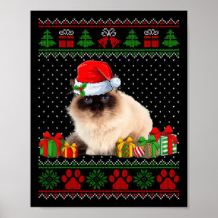 Funny Birman Cat Santa Hat Ugly Christmas Sweater  Poster