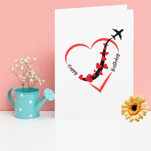 Funny Birthday Airplane Heart Aviation Minimalist  Card