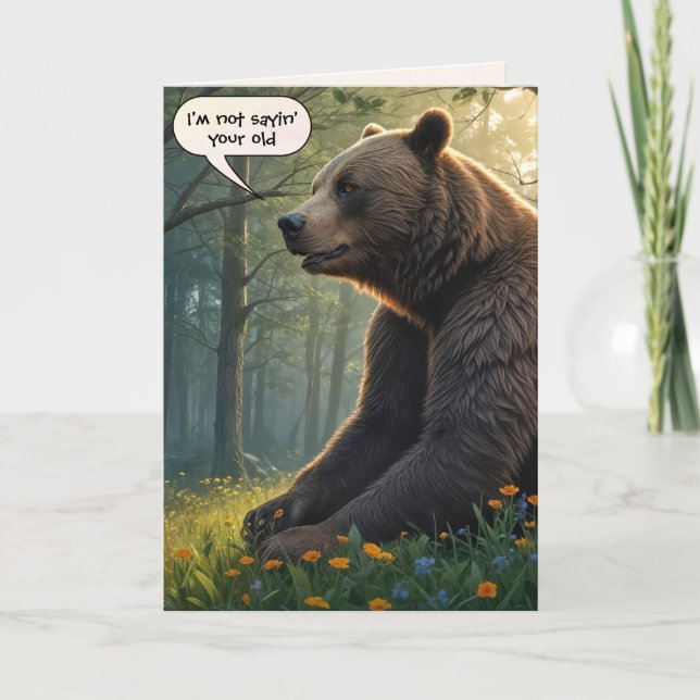 Funny Birthday Bear In Summer Woods Card (Front)