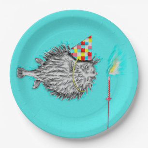 Funny Birthday Blowfish Party Paper Plate