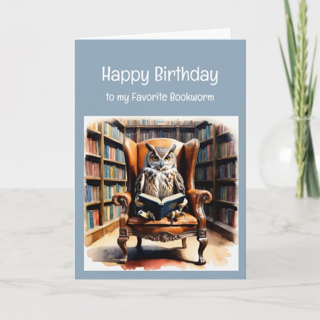 Funny Birthday Bookworm Wise Owl Humour Holiday Card (Front)
