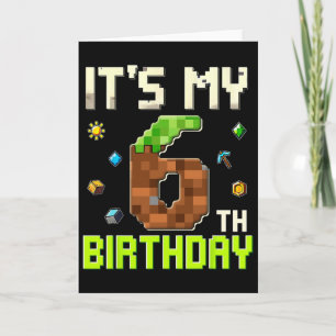 Funny Birthday Boy It's My 6th Birthday Gamer Pixe Card