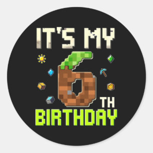 Funny Birthday Boy It's My 6th Birthday Gamer Pixe Classic Round Sticker