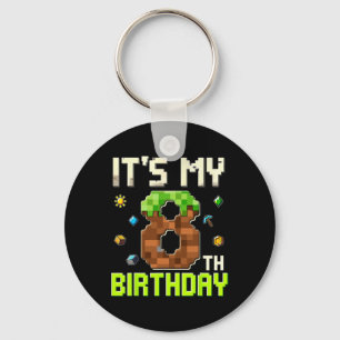 Funny Birthday Boy It's My 8th Birthday Gamer Pixe Key Ring