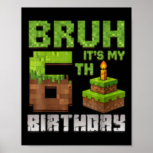 Funny Birthday Boy Kid Bruh Its My 6th Birthday Pi Poster