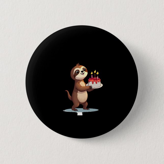 Funny Birthday Cake with Sloth Costume for Boys an 6 Cm Round Badge (Front)