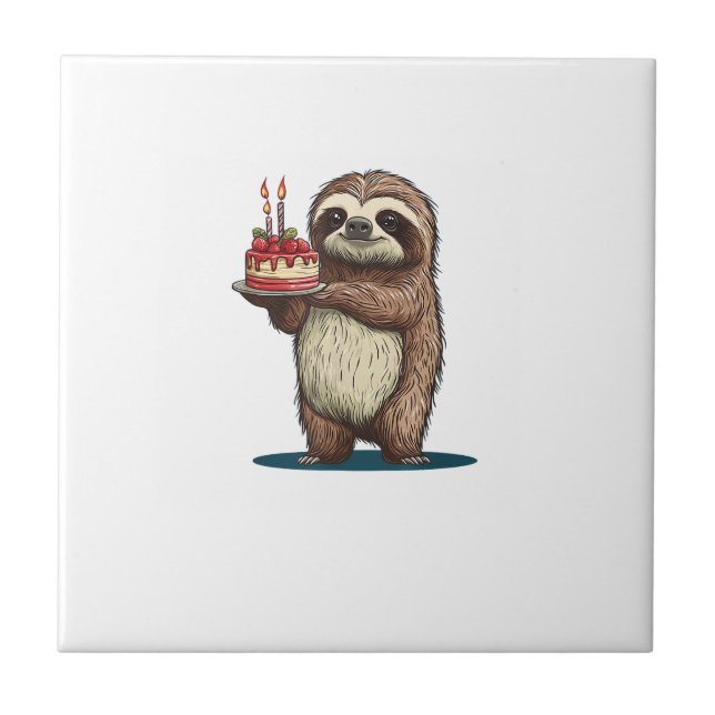 Funny Birthday Cake with Sloth Costume for Boys an Ceramic Tile (Front)