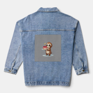 Funny Birthday Cake with Sloth Costume for Boys an Denim Jacket