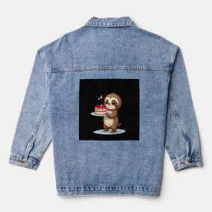 Funny Birthday Cake with Sloth Costume for Boys an Denim Jacket