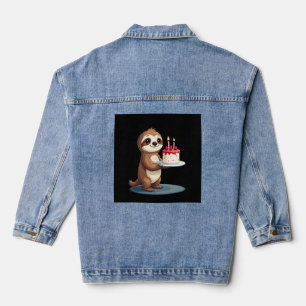 Funny Birthday Cake with Sloth Costume for Boys an Denim Jacket