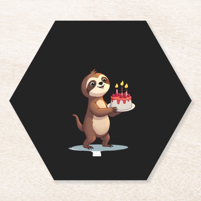 Funny Birthday Cake with Sloth Costume for Boys an Paper Coaster (Front)