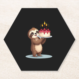 Funny Birthday Cake with Sloth Costume for Boys an Paper Coaster
