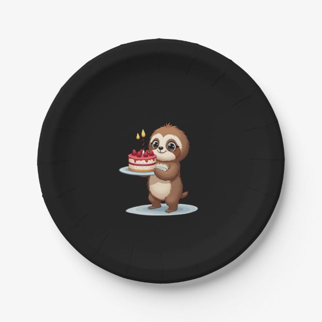 Funny Birthday Cake with Sloth Costume for Boys an Paper Plate (Front)