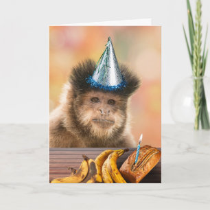 Funny Birthday Capuchin Monkey Banana Bread Card