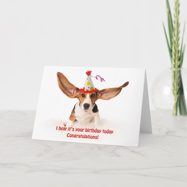 Funny birthday card Basset hound dog with big ears (Front)