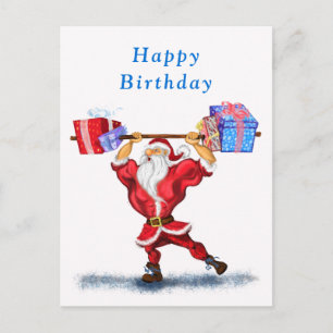 Funny Birthday Card Bodybuilder Santa with Gifts