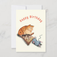 Funny Birthday Card Cat and Mouse Playing Chess
