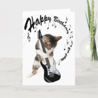 Funny birthday card cat with guitar