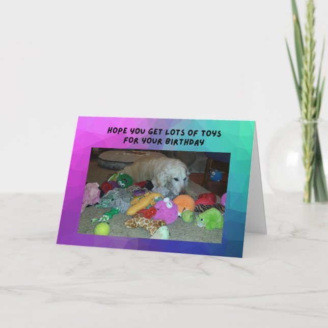 Funny Birthday Card Golden Retriever with Toys (Front)