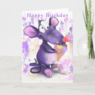 Funny Birthday Card Happy Mouse Eat Ice Cream