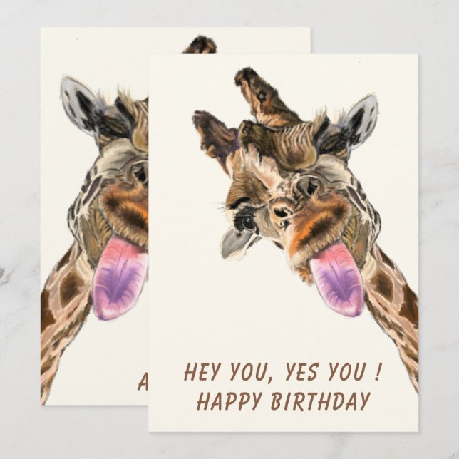 Funny Birthday Card Playful Giraffe Tongue Out (Front/Back)