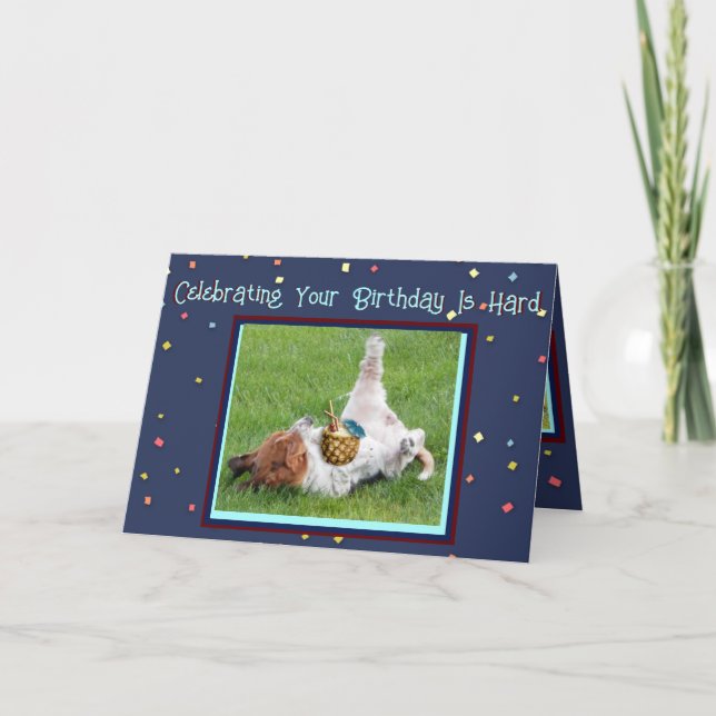 Funny Birthday Card w/Basset & Tropical Pineapple  (Front)