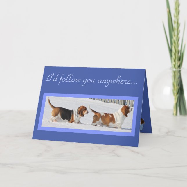 Funny Birthday Card w/Bassets, Cupcake, & Presents (Front)