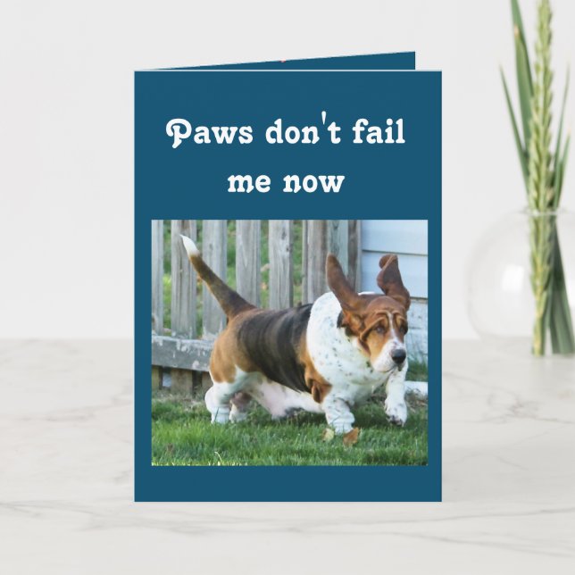Funny Birthday Card w/Cute Basset Hound, Customise (Front)