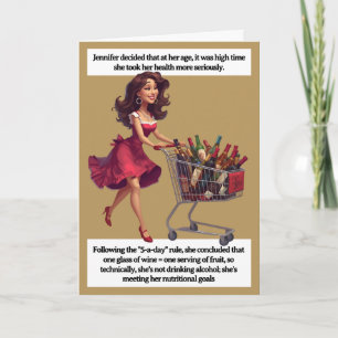 Funny Birthday Card  Wine Cart 5-a-day Joke