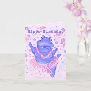 Funny Birthday Card with Ballerina Hippo